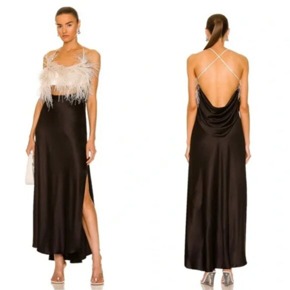 PatBO Feather Trim Midi Slip Dress in Black 2 - Picture 4 of 6